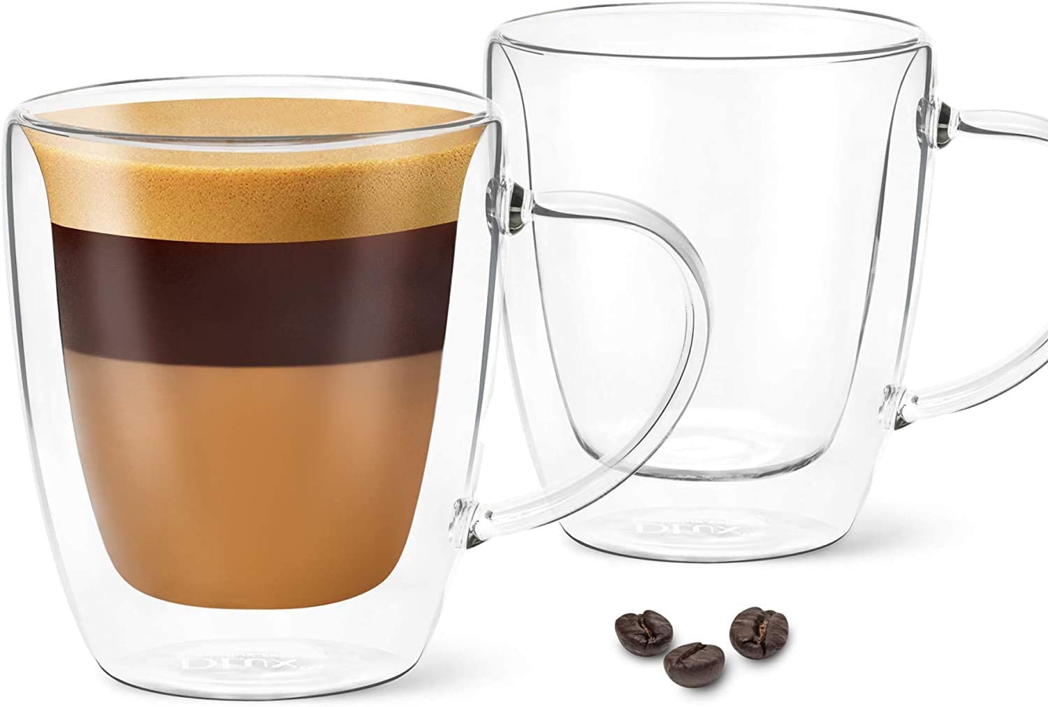 Lungo Espresso Coffee Cups- Double Wall Insulated Clear Glass (Set of 2)