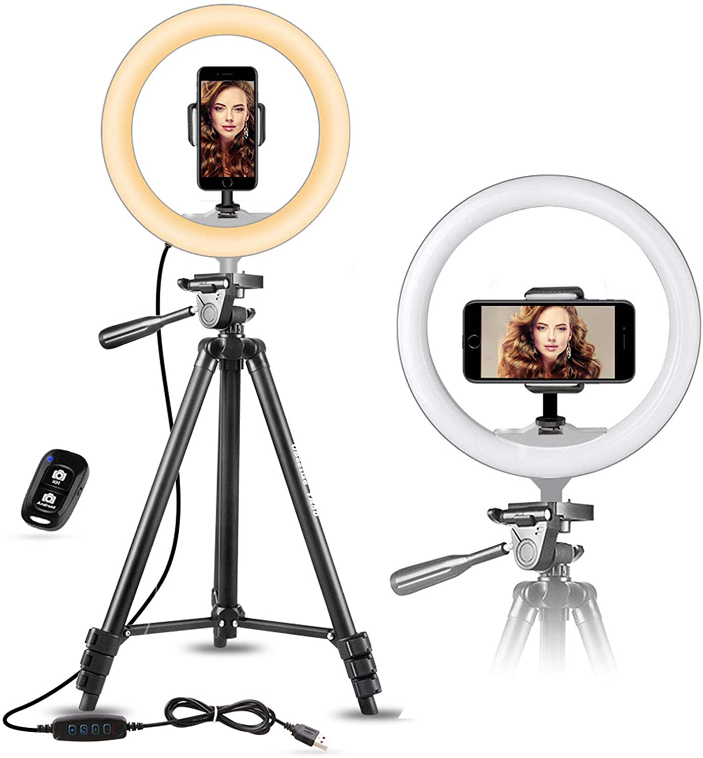 Selfie Ring Light (50'' Extendable Tripod Stand and Flexible Phone Holder)