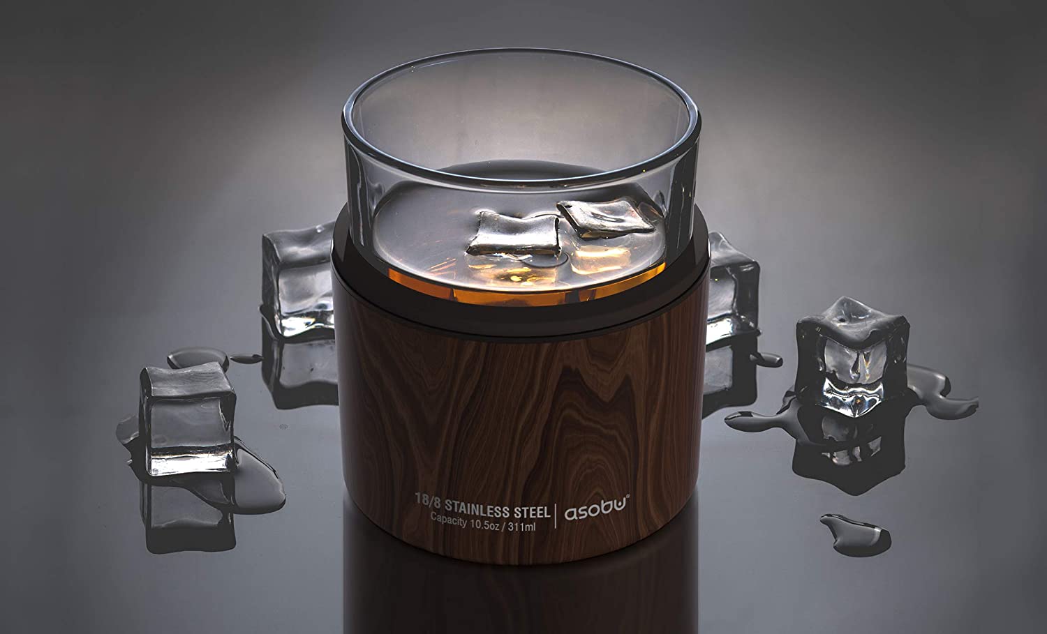 Asobu Insulated Whiskey Glass and Stainless Steel Sleve (Wood)