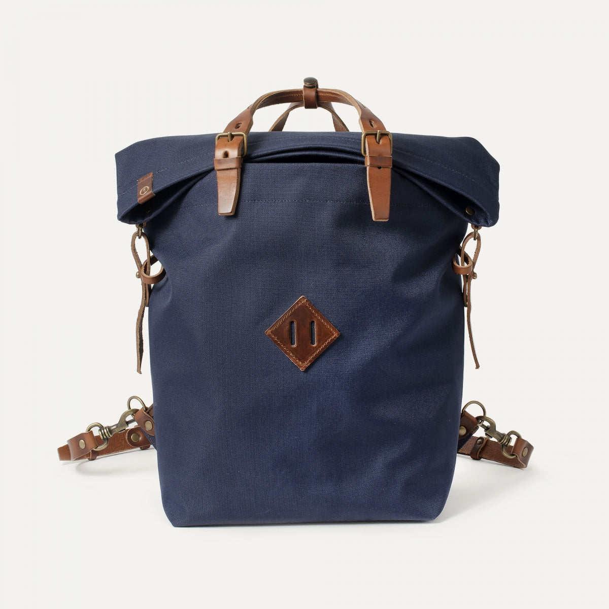 Bleu de Chauffe: Leather-Trimmed Colour Block Woody Denim Backpack